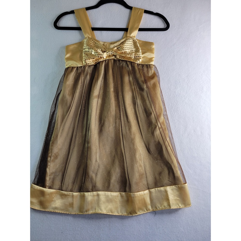 RMLA Girls Gold Brown Sequin Bow Tulle Party Dress Size 10 Style 98475